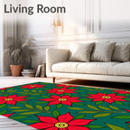 Crimson Bloom Branches On Teal Rug