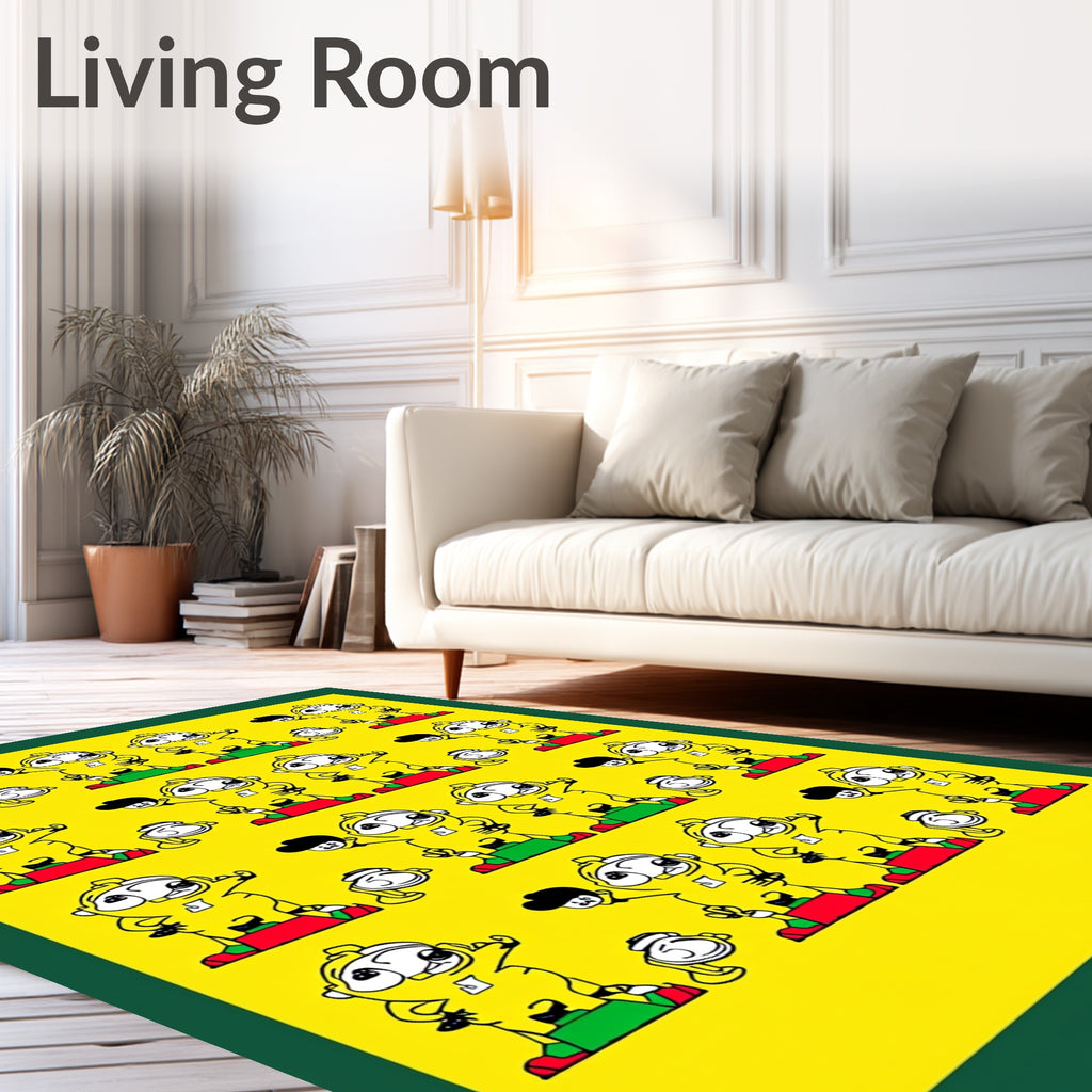 Whimsical Yellow Cartoon Character Repeating Print Rug