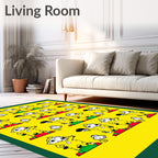 Whimsical Yellow Cartoon Character Repeating Print Rug