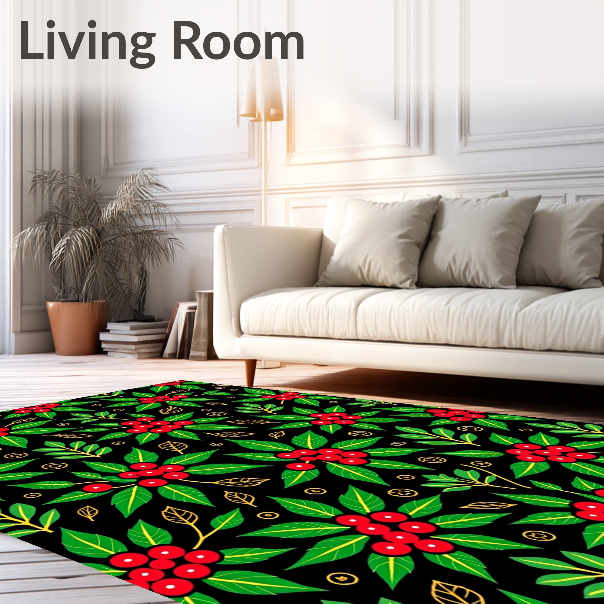 Bold Red Berry Festive Foliage Rug