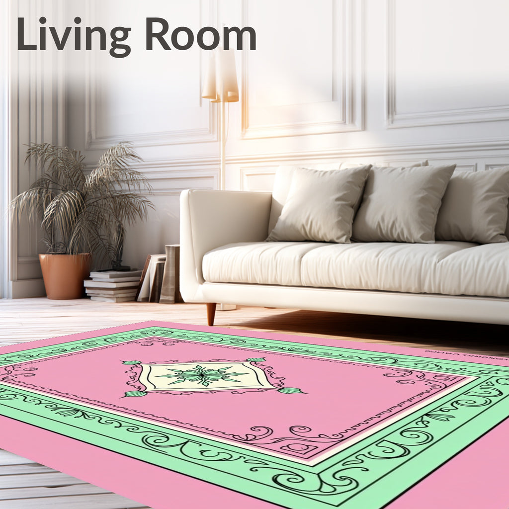 Pink Mint Scroll Medallion Rug