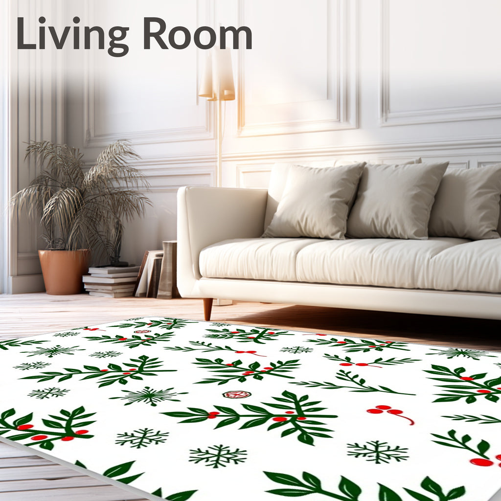 Green Holly Berry Snowflakes Rug