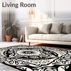 Black Cream Floral Medallion Emblem Rug