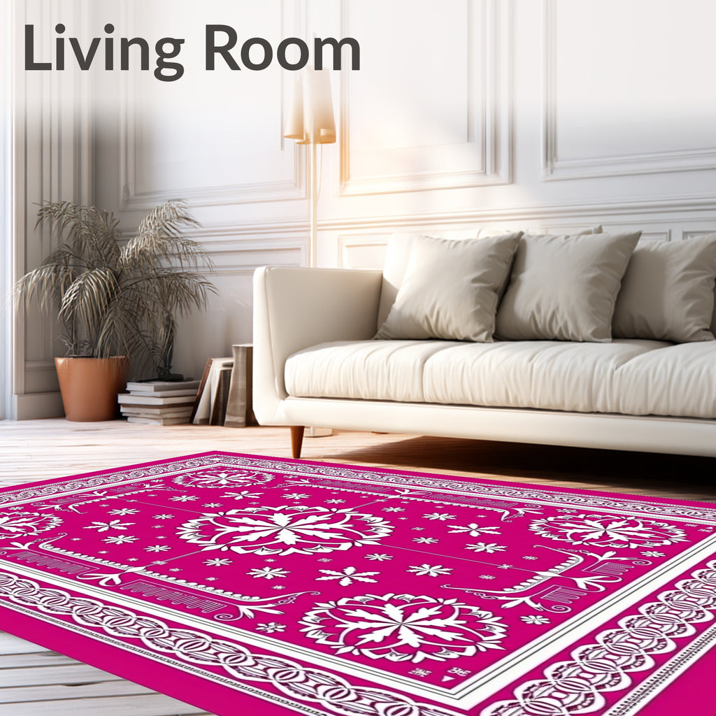Vibrant Hot Pink White Floral Medallion Rug