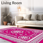 Vibrant Hot Pink White Floral Medallion Rug