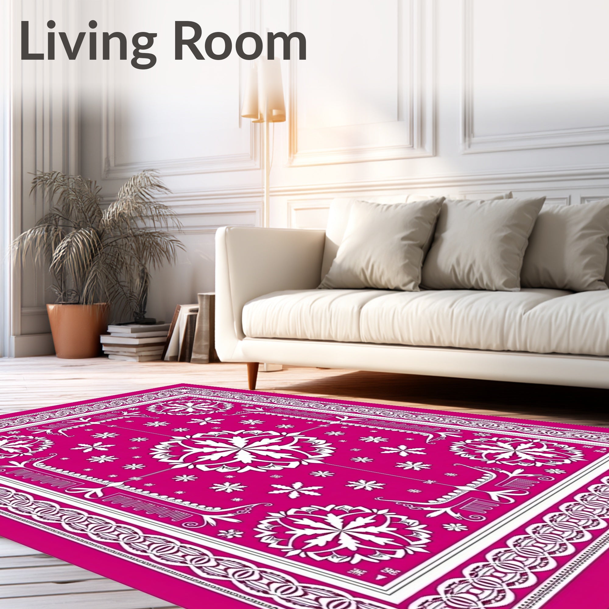 Vibrant Hot Pink White Floral Medallion Rug