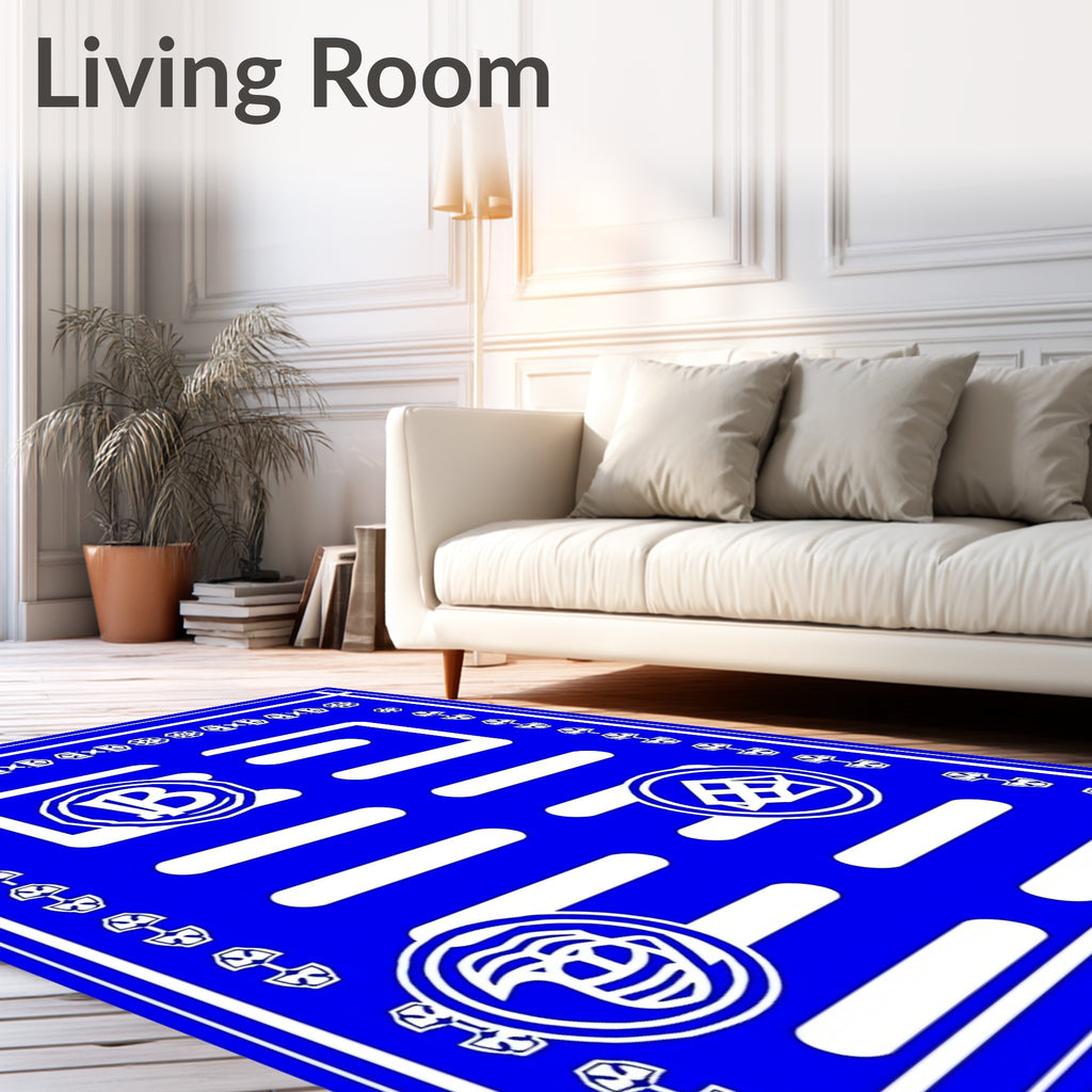 Bold Blue White Abstract Graphic Rug