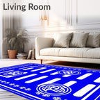 Bold Blue White Abstract Graphic Rug
