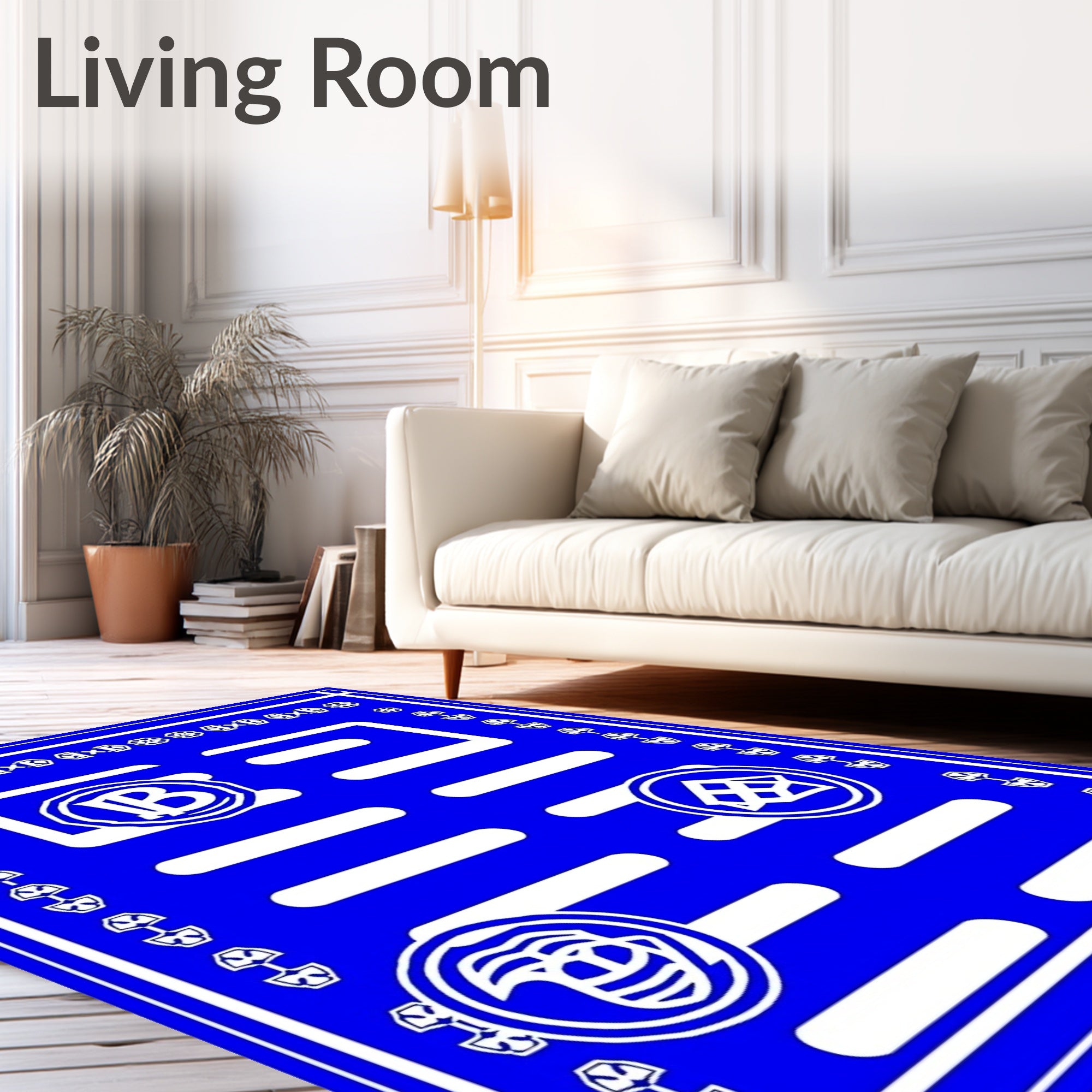 Bold Blue White Abstract Graphic Rug