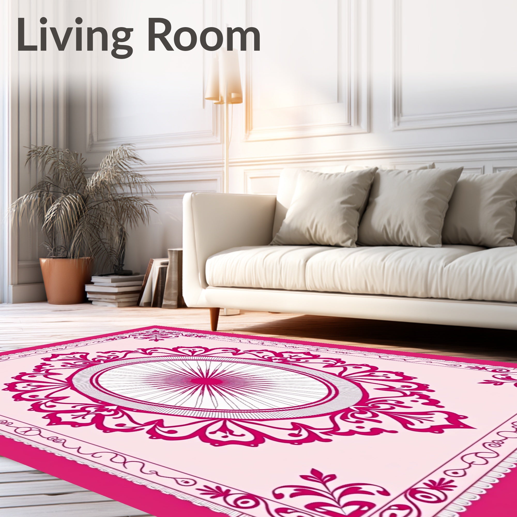 Enchanting Pink Floral Oval Medallion Rug