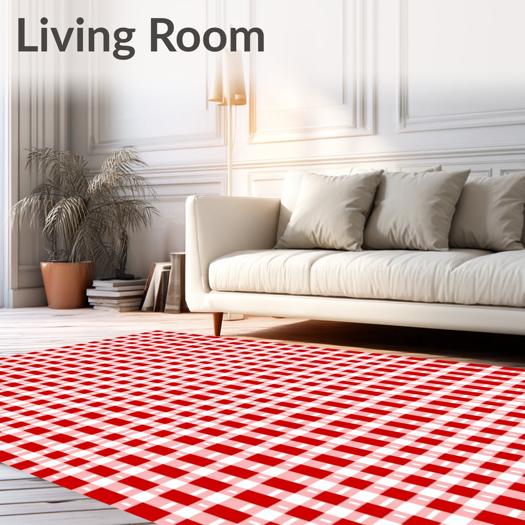 Classic Red White Gingham Checked Rug