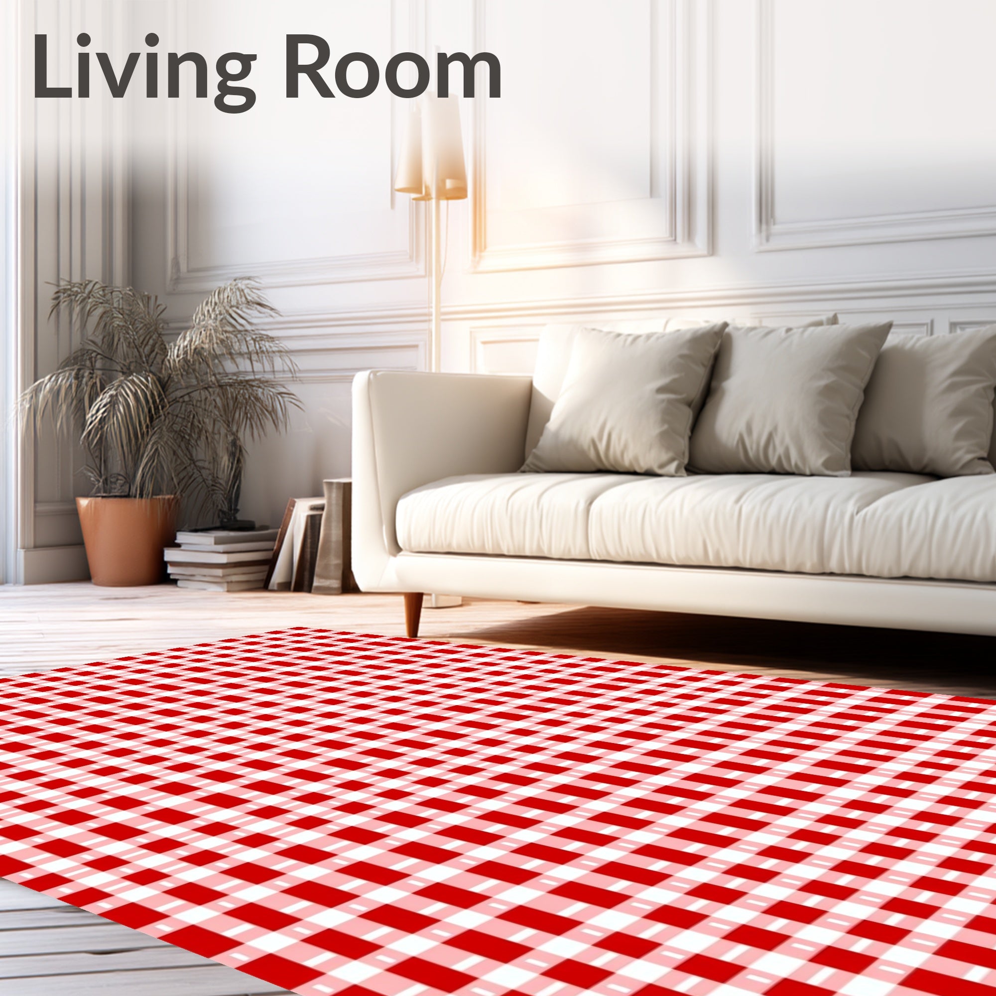 Classic Red White Gingham Checked Rug