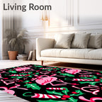 Pink Flamingo Christmas Holly Candy Cane Rug