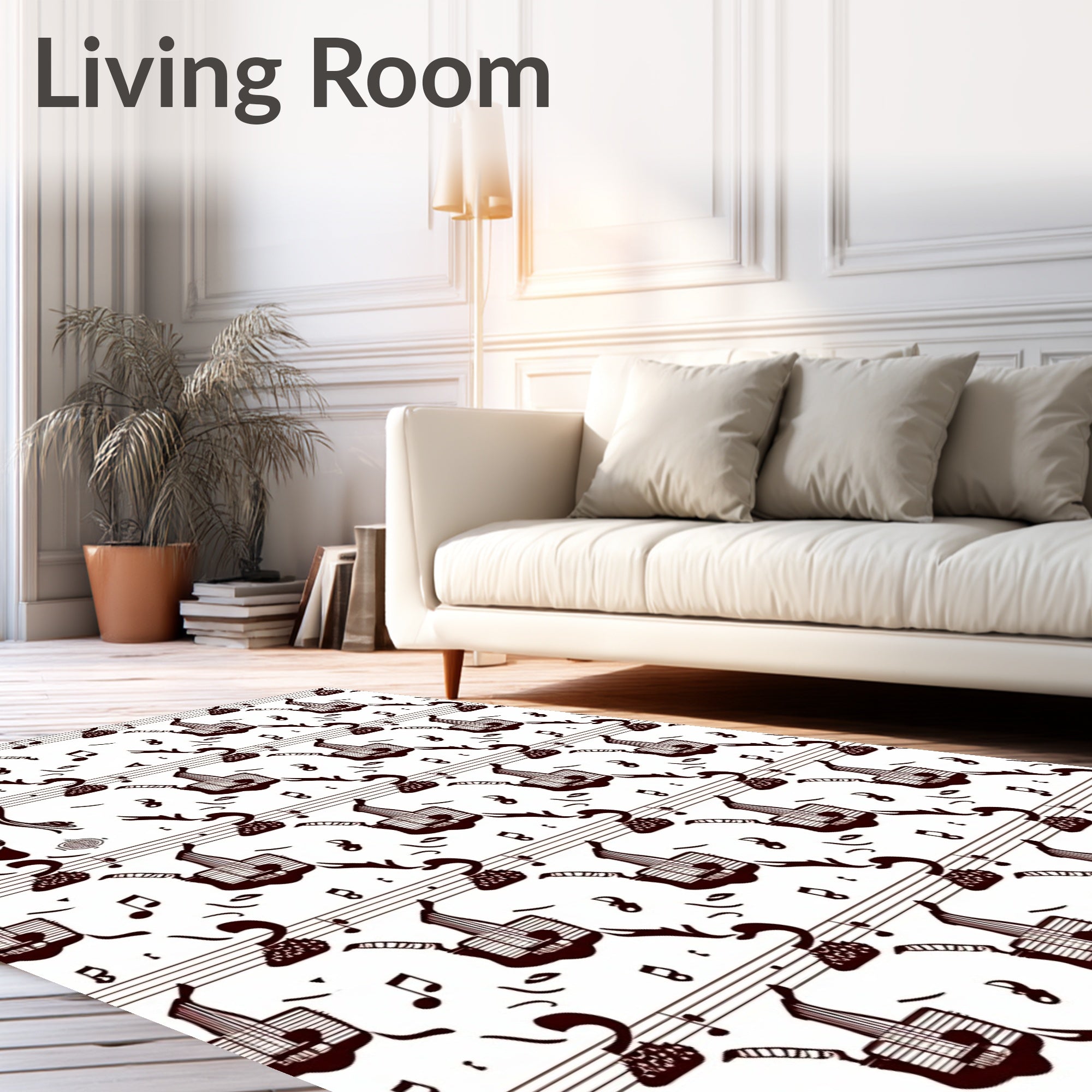 Vintage Musical Notes Guitar Silhouette Rug