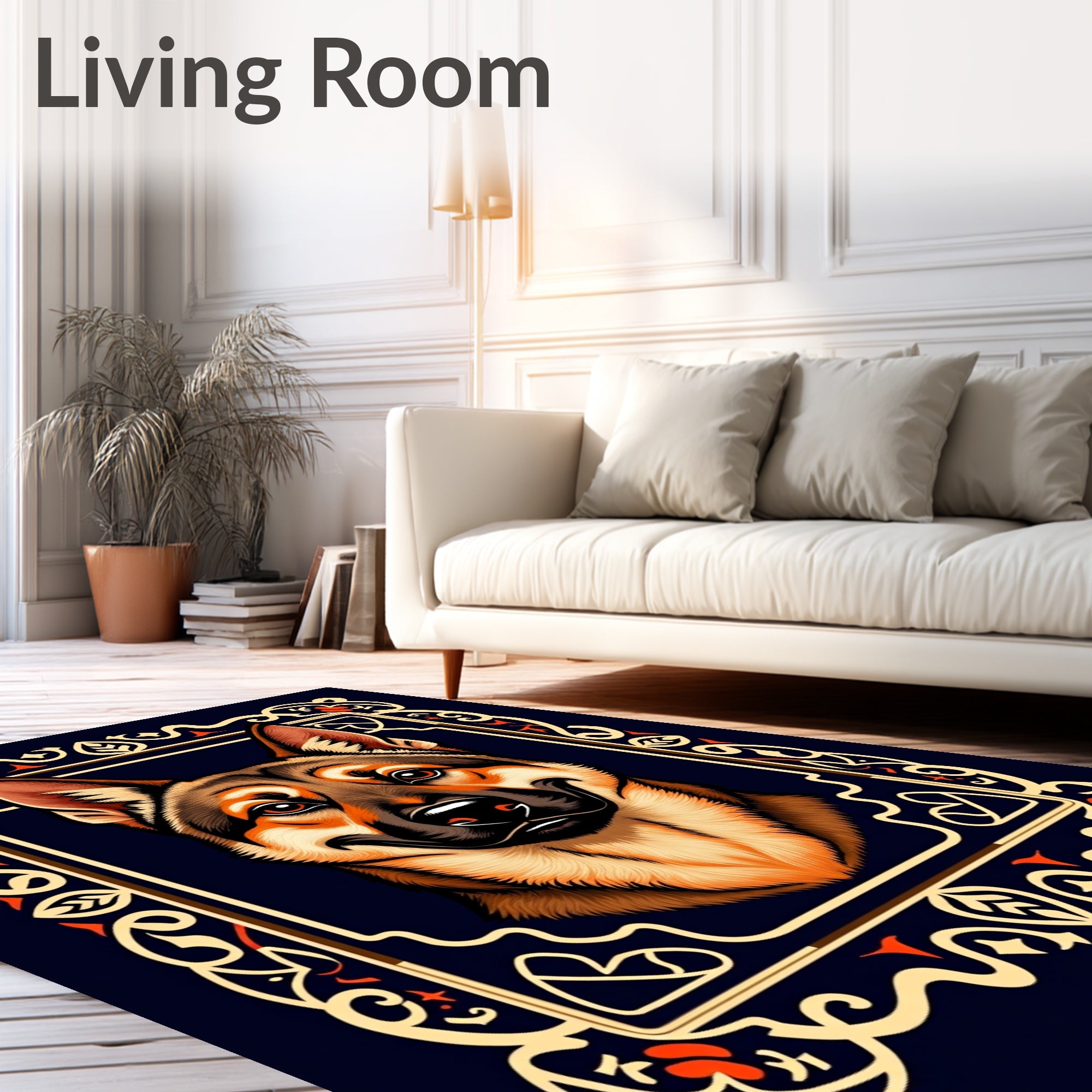 German Shepherd Portrait Ornate Frame Rug