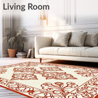 Crimson Ivory Scrollwork Medallion Rug