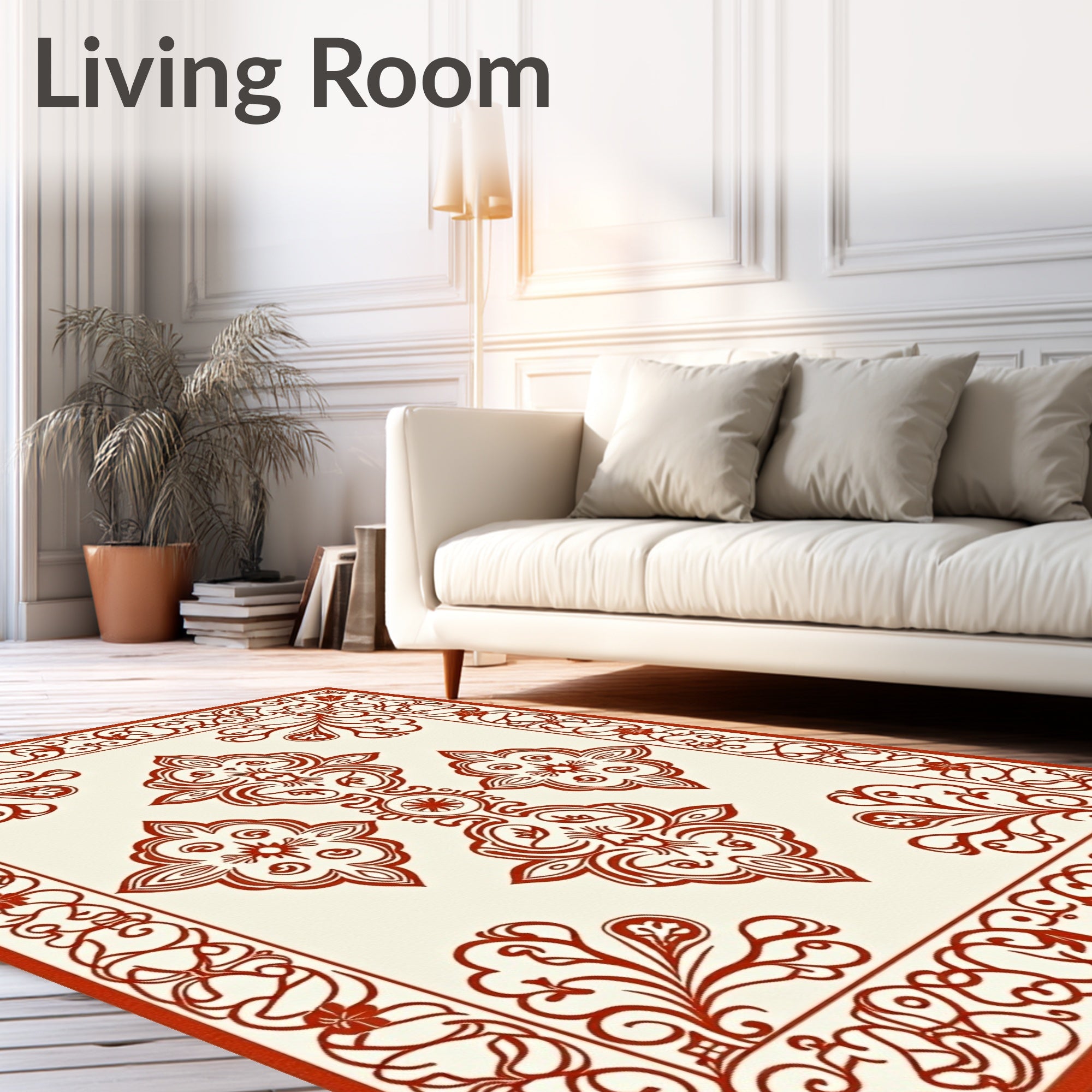 Crimson Ivory Scrollwork Medallion Rug