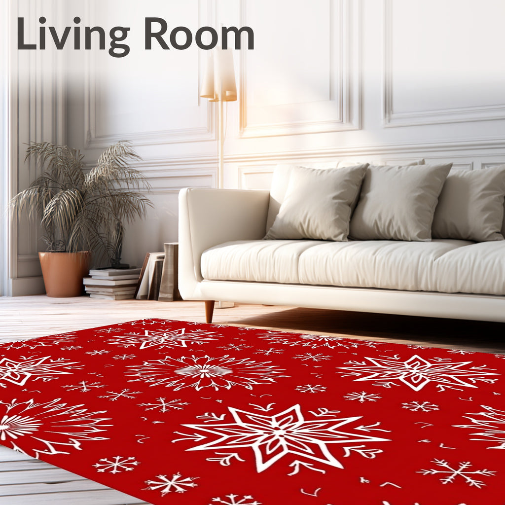 Crimson Snowflake Medallion Cluster Rug