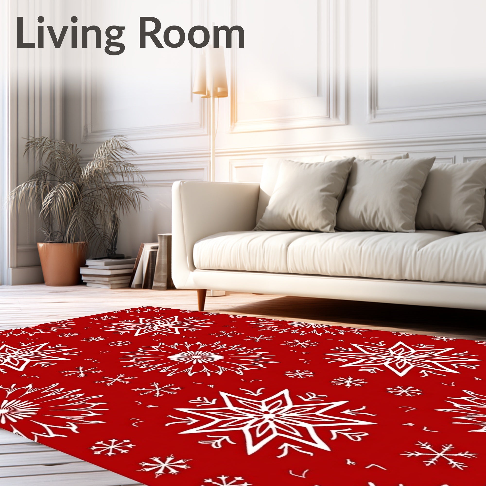 Crimson Snowflake Medallion Cluster Rug