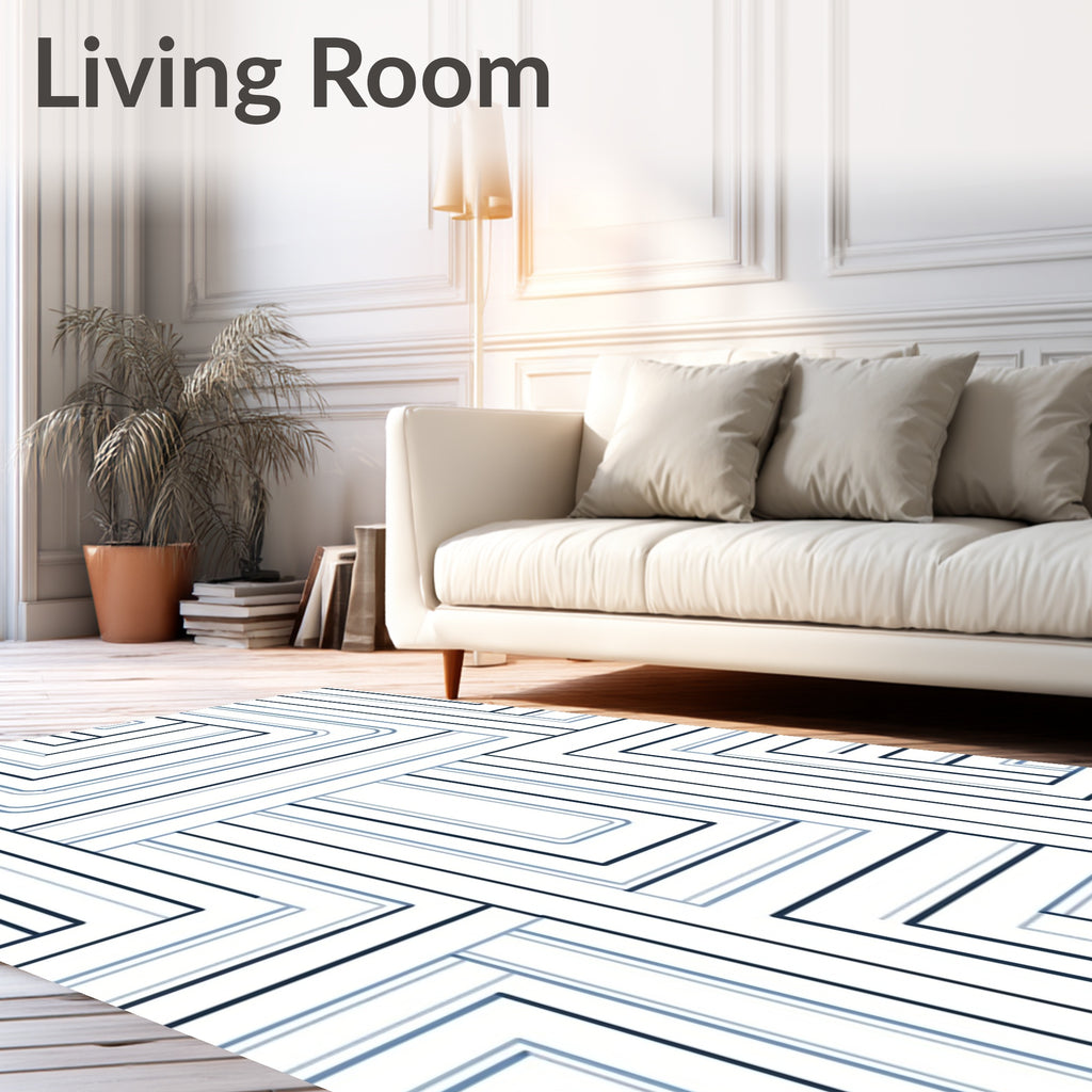 Cool Blue Modern Geometric Lines Rug