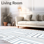 Cool Blue Modern Geometric Lines Rug