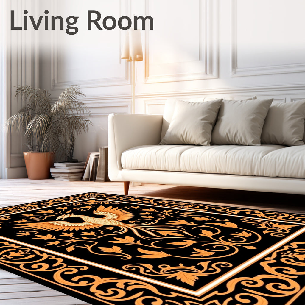 Golden Phoenix Black Floral Border Rug