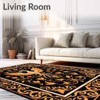 Golden Phoenix Black Floral Border Rug