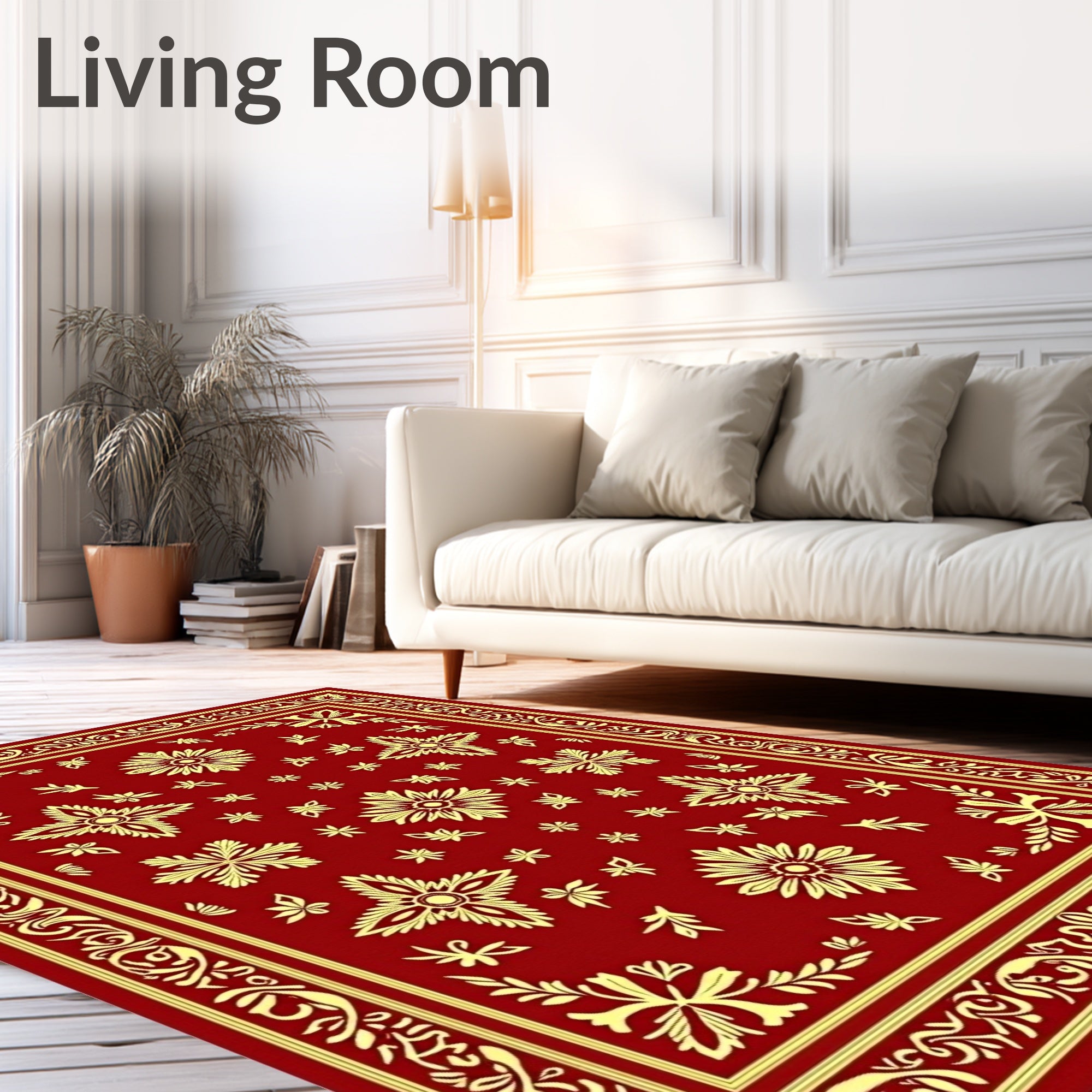 Crimson Gold Floral Medallion Rectangular Rug