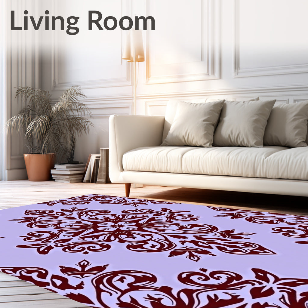 Dark Red Floral Medallion Damask Rug