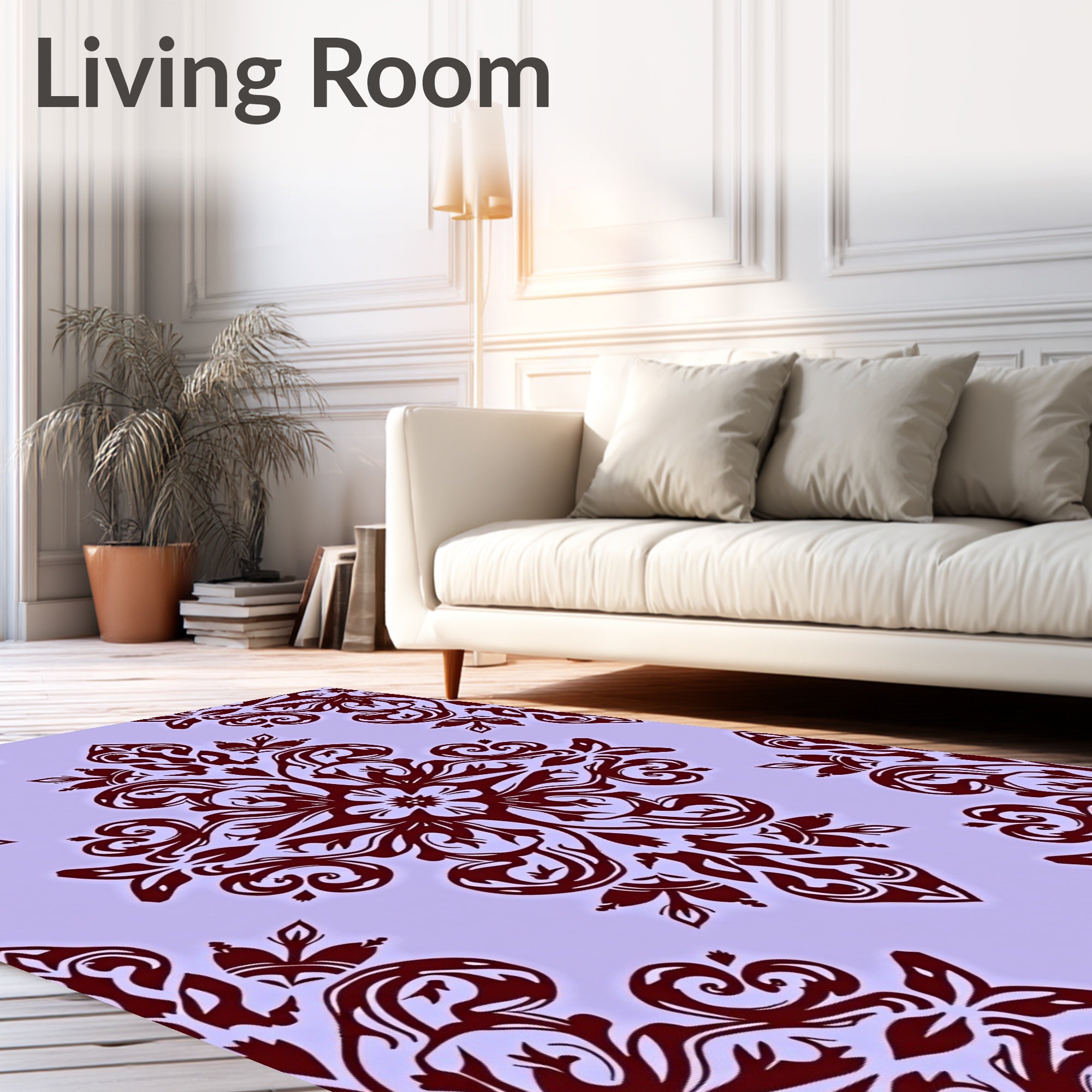 Dark Red Floral Medallion Damask Rug