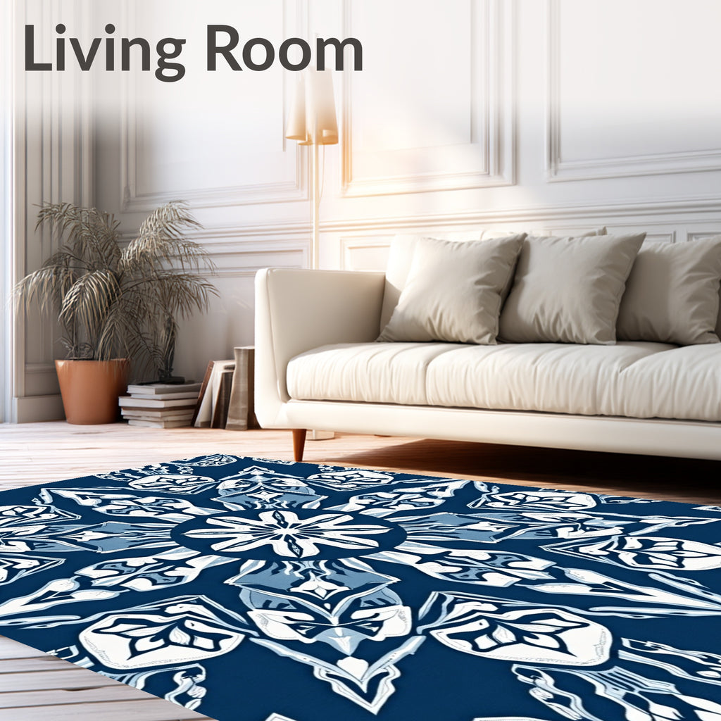Navy White Abstract Medallion Star Rug