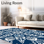 Navy White Abstract Medallion Star Rug