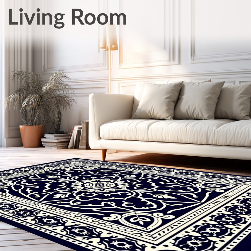Dark Blue Classic Floral Medallion Rug