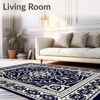 Dark Blue Classic Floral Medallion Rug