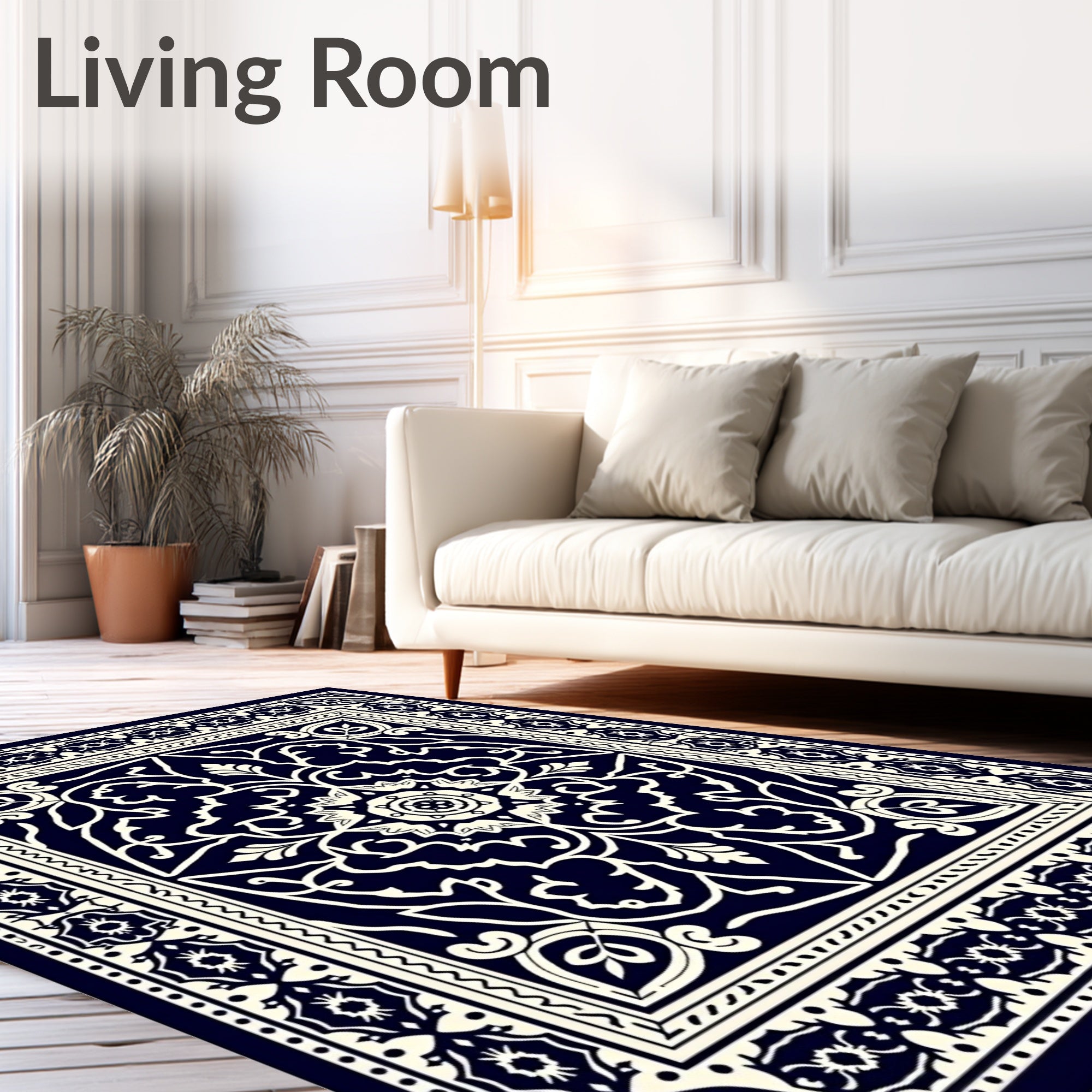 Dark Blue Classic Floral Medallion Rug