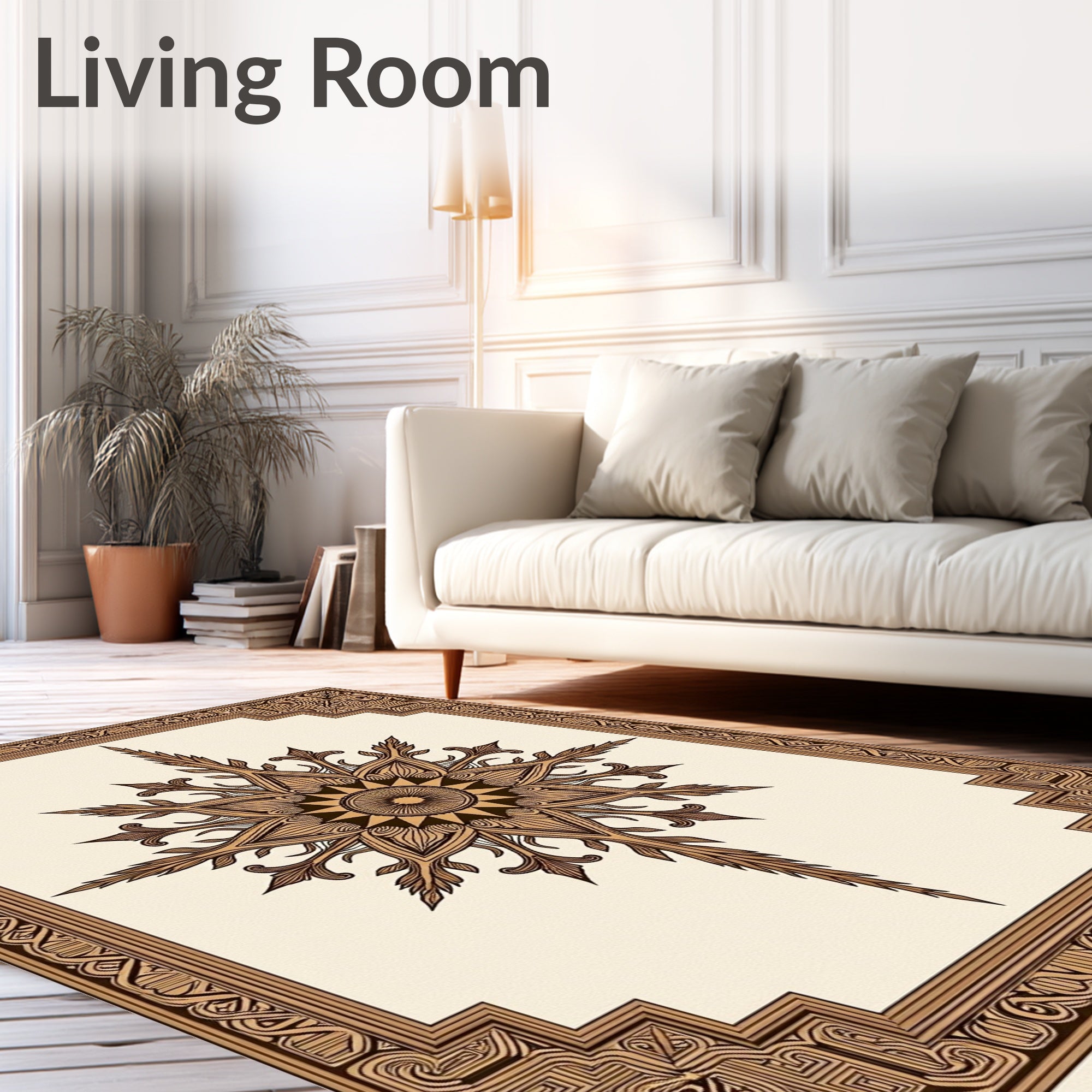 Ornate Sunburst Medallion Gold Border Rug