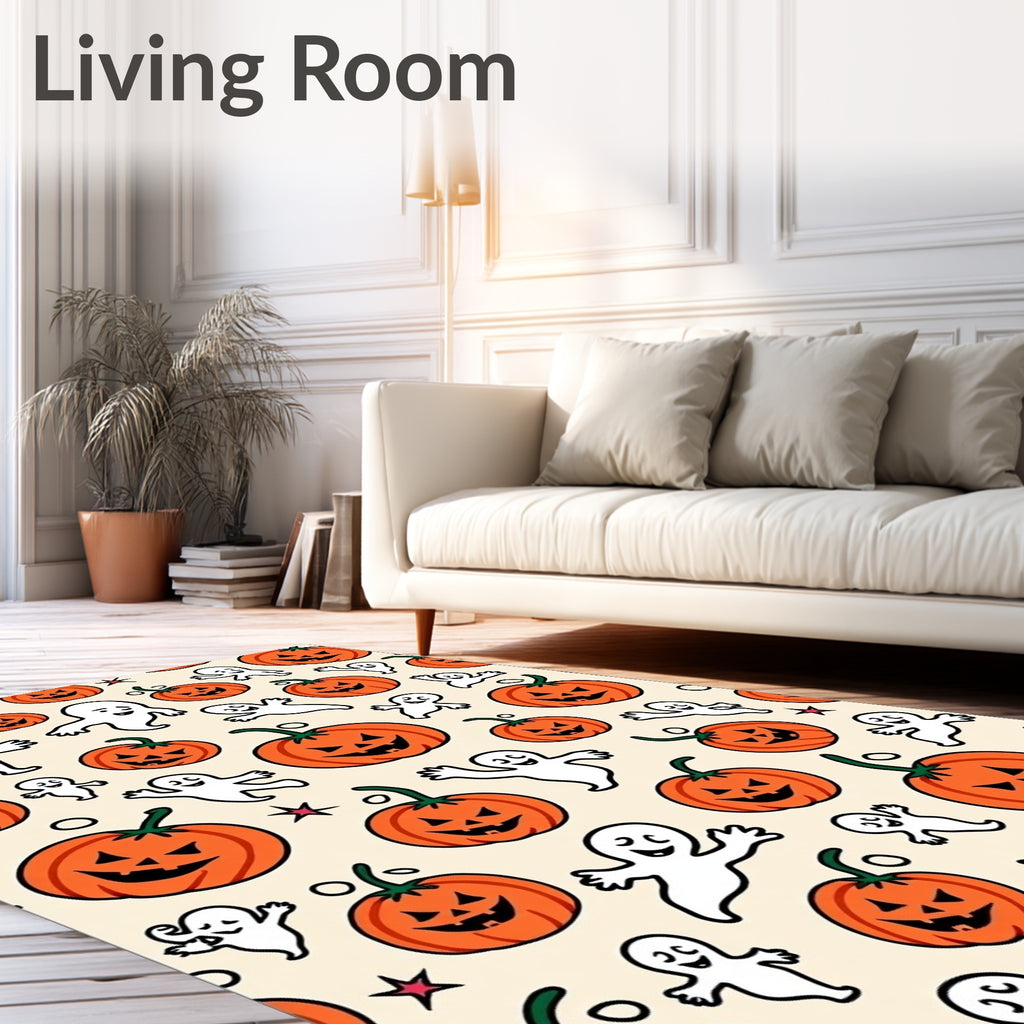 Spooky Pumpkin Ghost Orange Halloween Rug