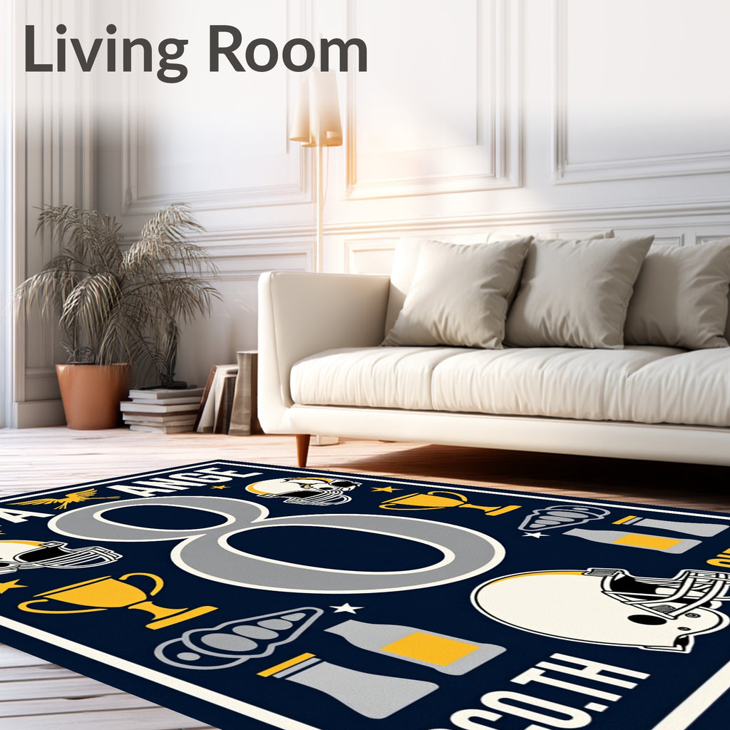 Navy Gold Football Helmets Trophy Art Rug