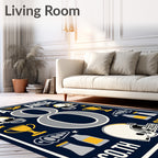 Navy Gold Football Helmets Trophy Art Rug
