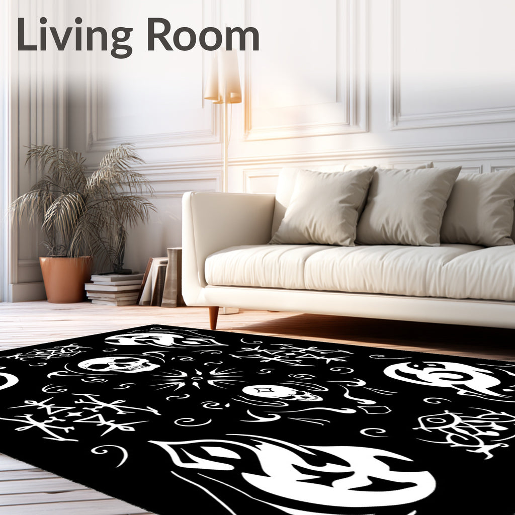Gothic White Skull Fire Tribal Rug