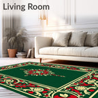 Emerald Red Floral Scroll Border Rug