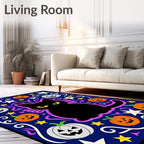 Black Cat Halloween Pumpkins Stars Rug