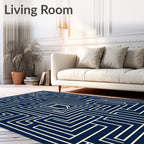 Navy Cream Geometric Maze Shield Rug
