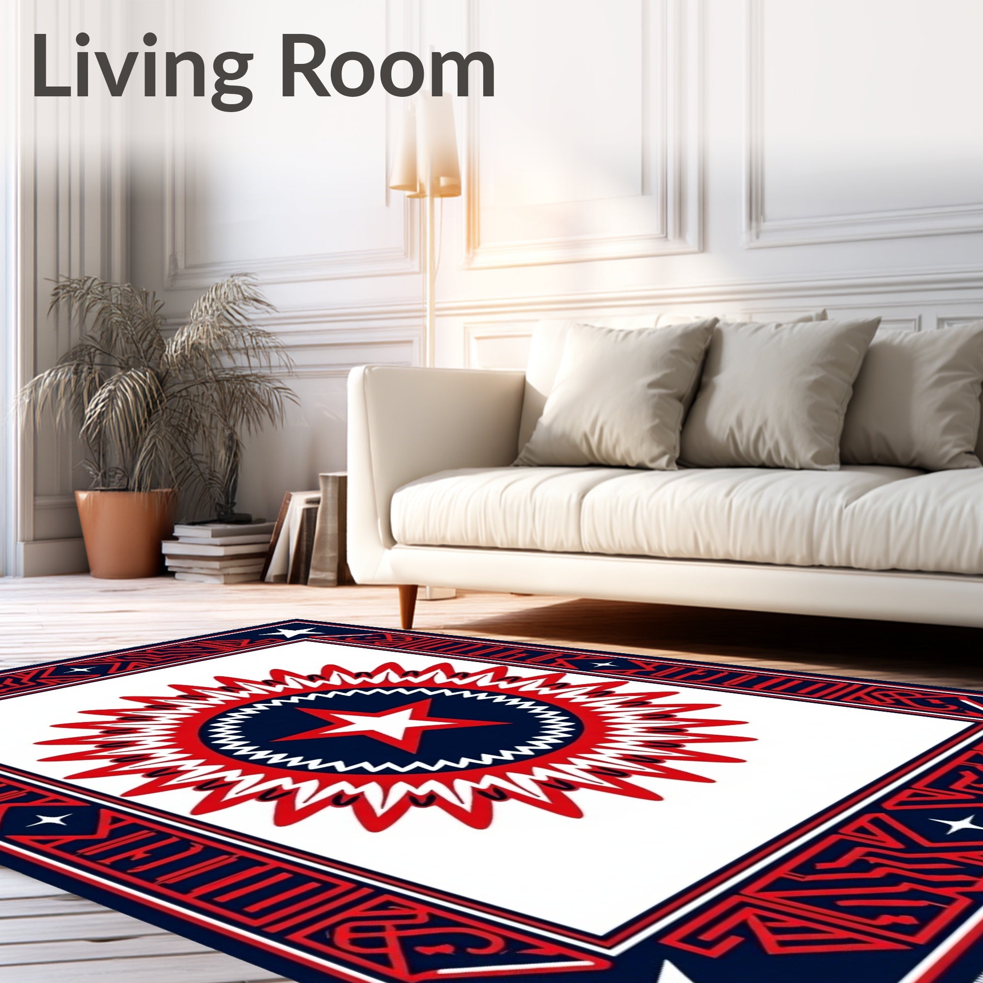 Bold Red White Starburst Medallion Rug