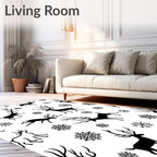 Black Reindeer Snowflakes Winter Art Rug