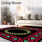 Black Red Yellow Floral Wreath Rug