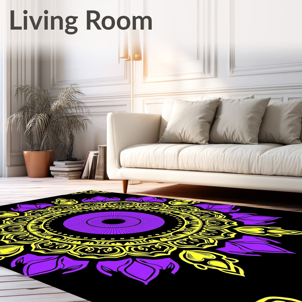 Vibrant Purple Yellow Mandala Art Rug