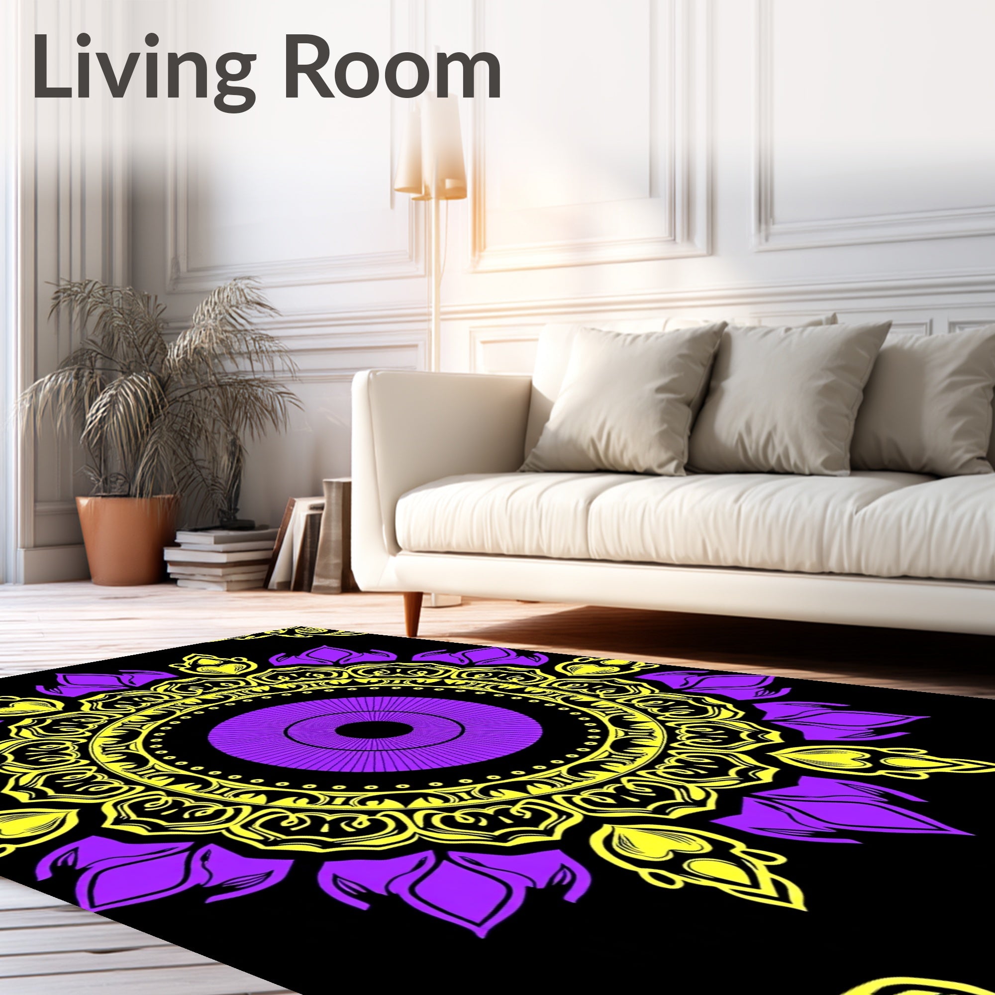 Vibrant Purple Yellow Mandala Art Rug