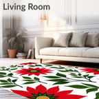 Red Poinsettia Green Leaf Garland Rug
