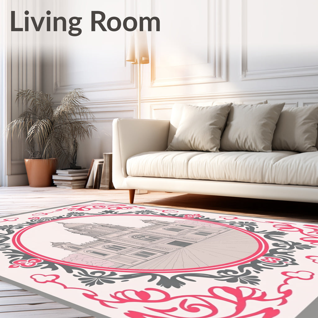 Ornate Pink Floral Building Medallion Rug